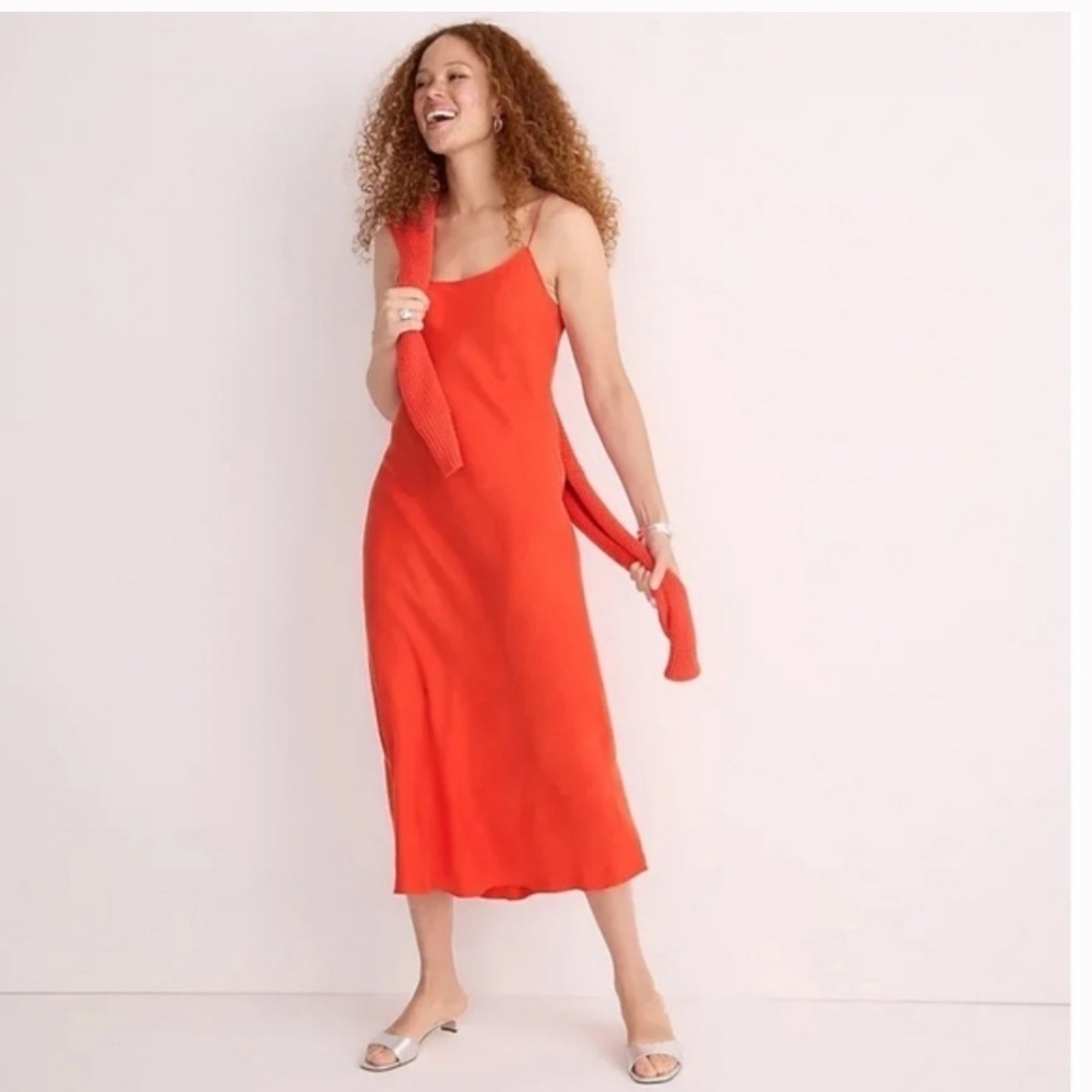 NWT J.Crew Size 12T Tall Orange Gwyneth Slip Dress Midi Cupro Viscose Blend